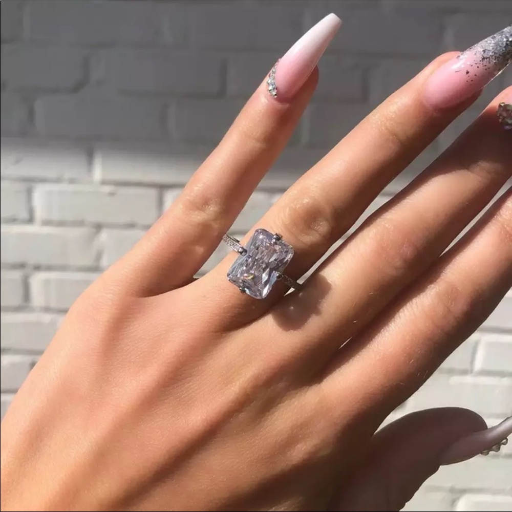 18k White Gold plated Sparkling Diamond Halo Ring - Picture 6 of 6